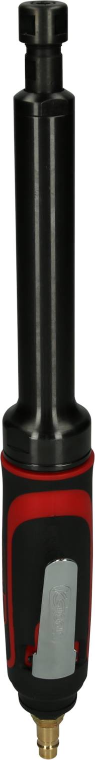 Ein schwarzer und roter pneumatischer Stabschleifer mit einem schmalen, zylindrischen Design, geeignet für präzises Schleifen und Polieren.