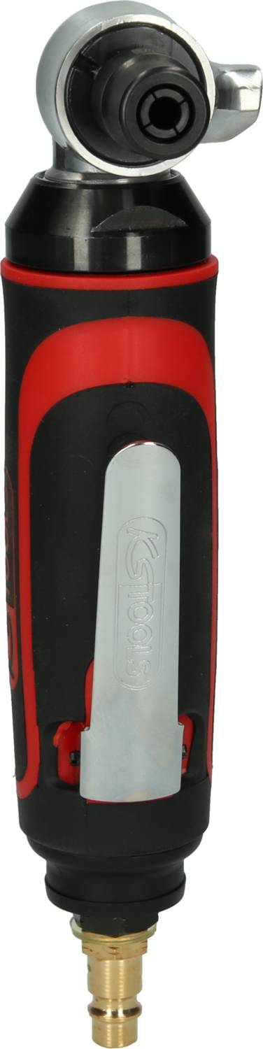 Druckluft winkelbohrmaschine mit ergonomischem Griff, schwarz-rot, mit Metallbügel, geeignet für präzise Bohrarbeiten in engen Räumen.