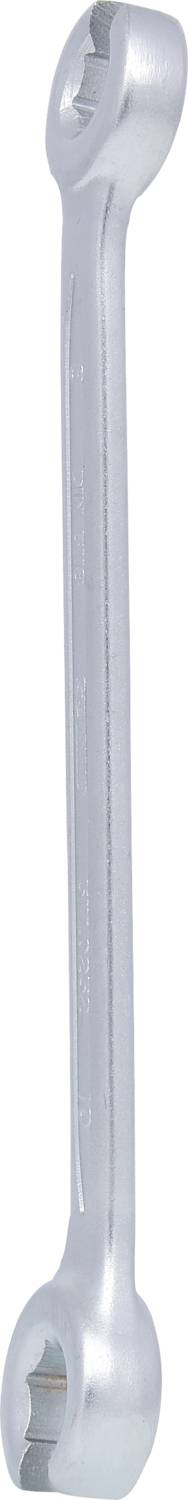 Ein verchromter Ringmaulschlüssel, der in einem leichten Winkel fotografiert wurde.