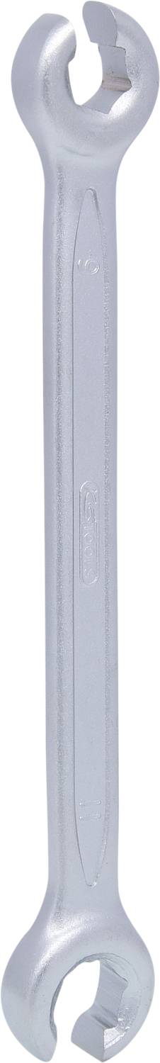 Ein silberner Schraubenschlüssel mit offenem Maul an beiden Enden, hauptsächlich zur Reparatur und Wartung von Maschinen geeignet.