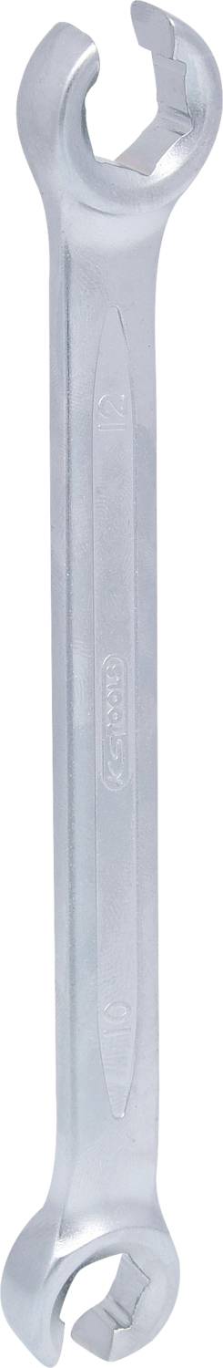 Ein silberner Schraubenschlüssel mit zwei offenen Enden, geeignet zum Anziehen oder Lösen von Schrauben in verschiedenen Größen.