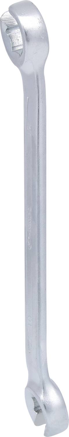 Ein silberner Ringschlüssel mit offenem Ende und geschlossenem Ring, geeignet für die Reparatur oder Montage von Maschinen.