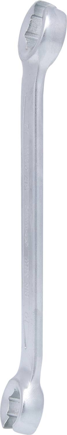 Doppelseitiger Ringschlüssel aus Metall, geeignet zum Anziehen oder Lösen von Schrauben und Muttern verschiedener Größen.