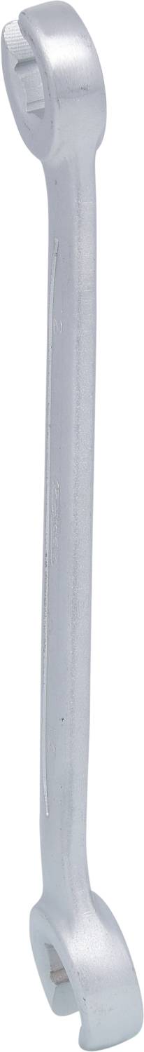 Ein silberner Ringmaulschlüssel, geeignet für Sechskantschrauben, mit einer abgewinkelten Seite für schwer erreichbare Stellen.