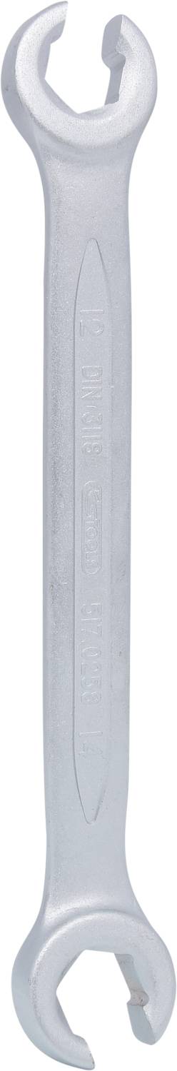 Ein silberner Gabelschlüssel mit zwei offenen Enden.