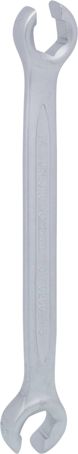 Maulschlüssel aus Metall mit zwei unterschiedlich großen offenen Enden, geeignet zum Festziehen und Lösen von Schrauben und Muttern.