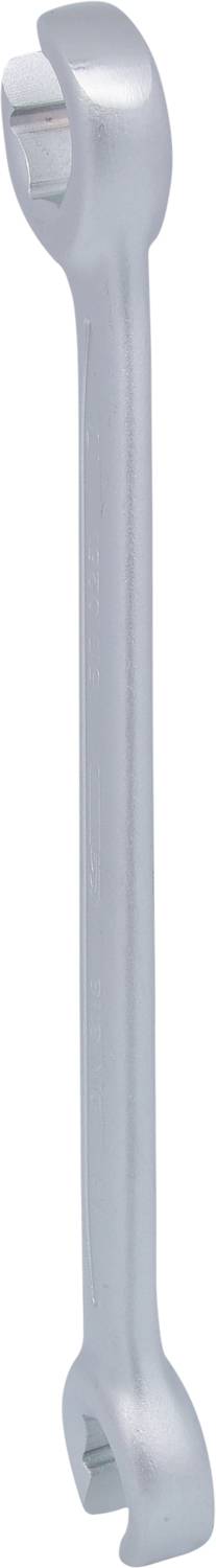 Ein silberner Doppelmaulschlüssel mit zwei offenen Enden, geeignet zum Anziehen oder Lösen von Muttern und Schrauben.