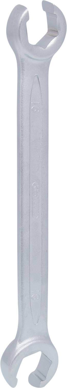Ein silberfarbener Gabelschlüssel mit offenen Enden, stehend dargestellt. Geeignet zum Lösen oder Anziehen von Schrauben und Muttern.