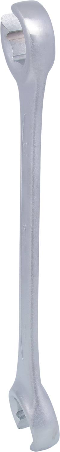 Ein silberner Maulschlüssel in einer vertikalen Position, mit geöffnetem Ende oben und unten.