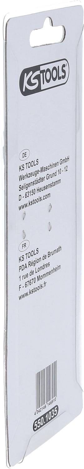 Verpackung eines Werkzeugs von KS Tools. Enthält Kontaktinformationen und Website-Adresse des Herstellers.