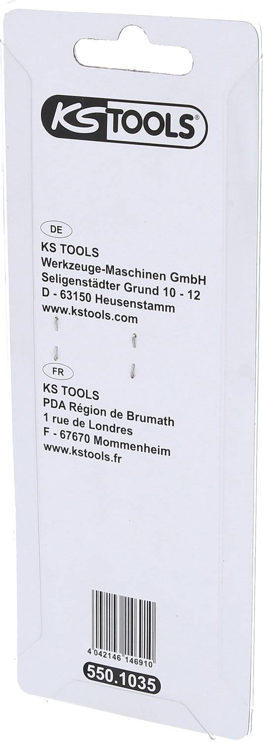 Eine Verpackung von 'KS Tools' mit Adresse in Heusenstamm, Deutschland und Brumath, Frankreich. Enthält Produktnummer 550.1035.