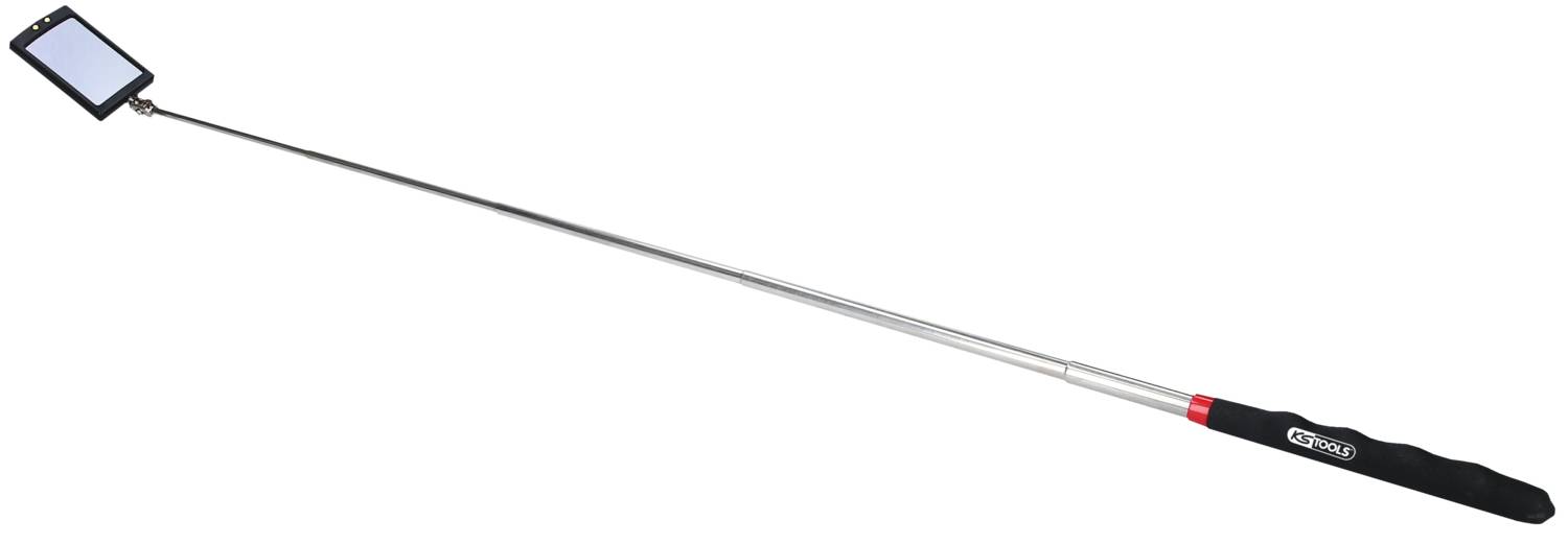 Selfie-Stick mit ausziehbarem Stab und Smartphone-Halterung, vollständig ausgefahren. Geeignet für Fotos aus der Distanz.