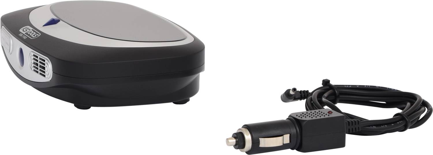 Elektrisches Gerät mit Kabel und Zigarettenanzünder-Stecker, geeignet für den Gebrauch im Auto.