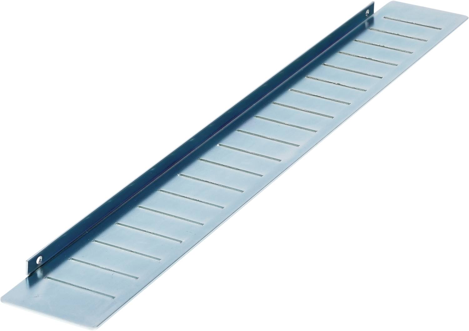 Metallschiene mit regelmäßigen schmalen Schlitzen entlang der Länge. Eventuell Teil eines Befestigungs- oder Haltesystems.