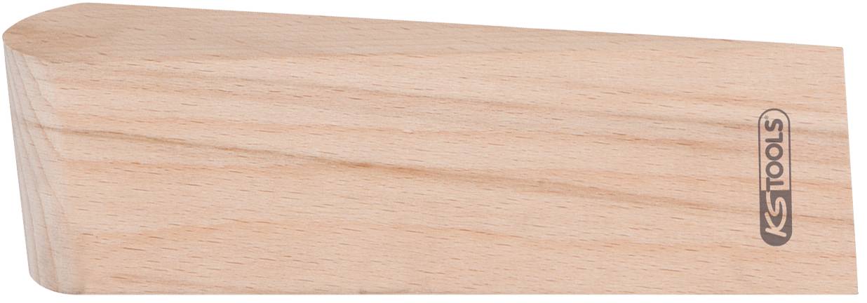 Holzkeil mit dem Logo von KS Tools auf der Seite. Der Keil hat eine leicht geneigte, flache Oberseite und ist aus hellem Holz gefertigt.