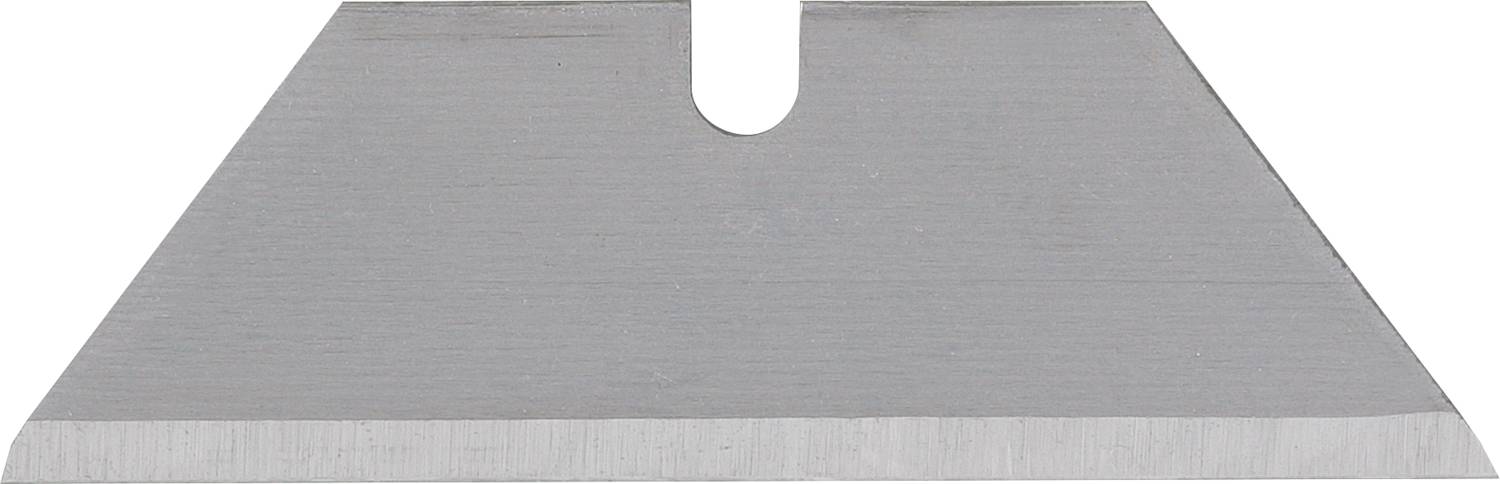 Ein einzelnes, flaches trapezförmiges Rasierklingenmesser mit scharfer Unterkante, hauptsächlich zur Verwendung bei Handwerk oder Schneiden.