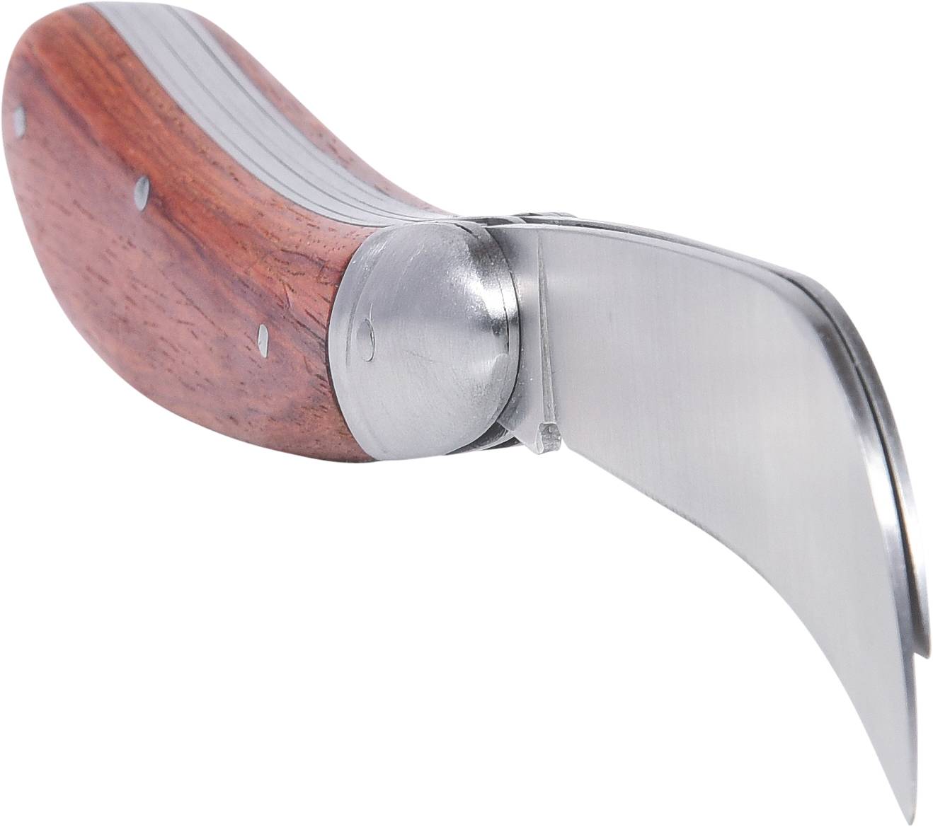 Holzmesser mit rundem Griff und gebogener, stumpfer Klinge.