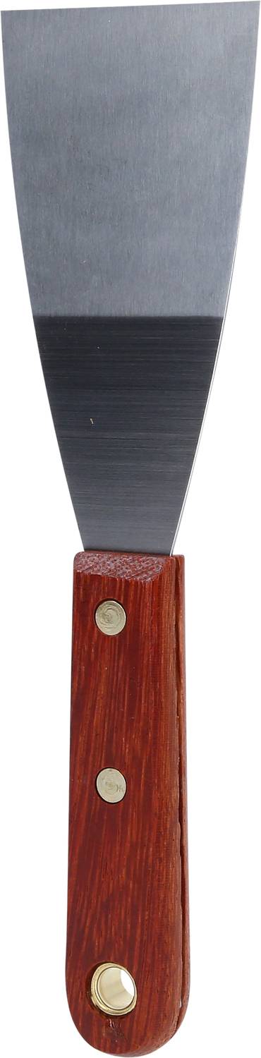 Spachtel mit geradem Metallblatt und dunkelbraunem Holzgriff.