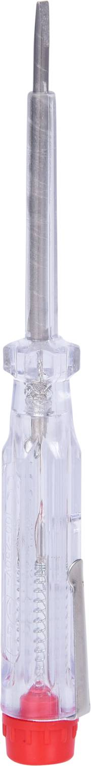 Ein transparenter Schraubendreher mit rotem Kopf, geeignet für elektrische Arbeiten.