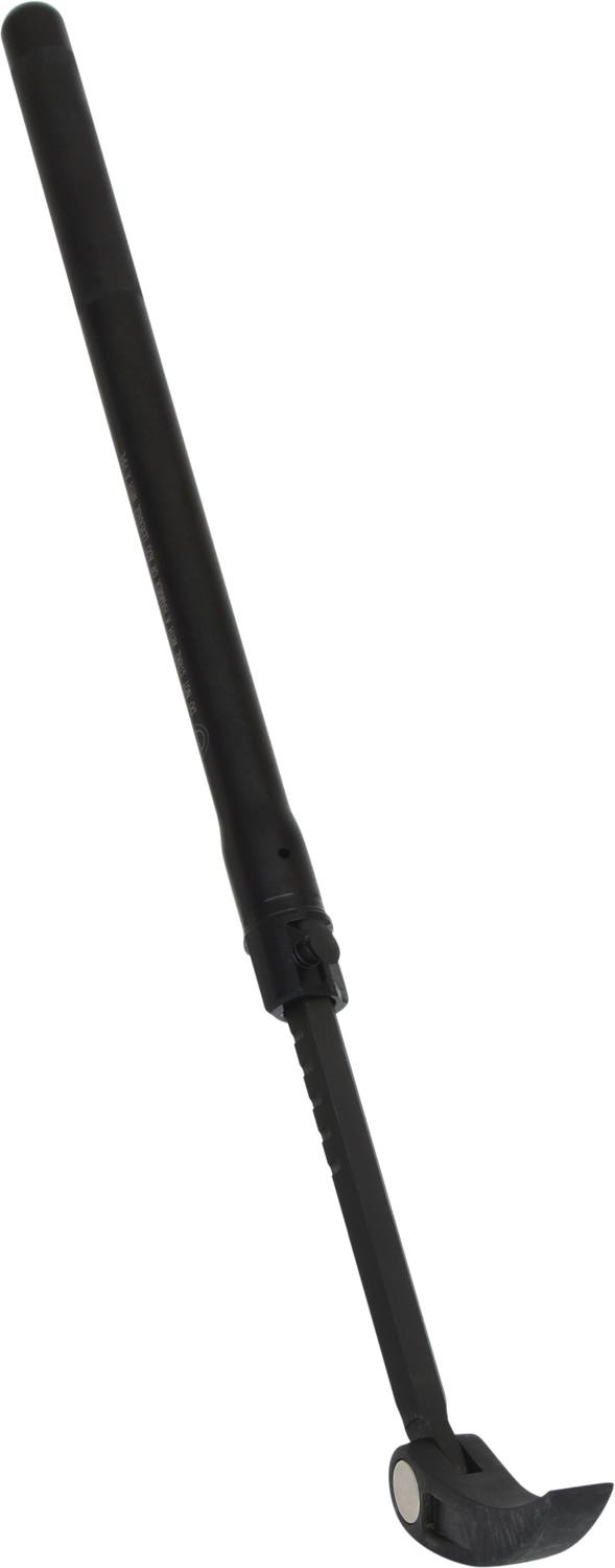 Ein schwarzer, zusammenklappbarer Regenschirm ist abgebildet, diagonal platziert.