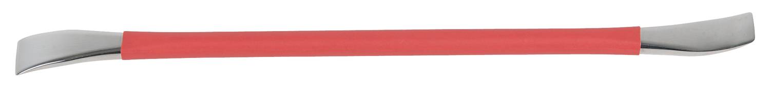 Ein kleiner, rot ummantelter Kuhfuß (Brecheisen) aus Metall, der zum Aufhebeln oder Entfernen von Nägeln genutzt wird.