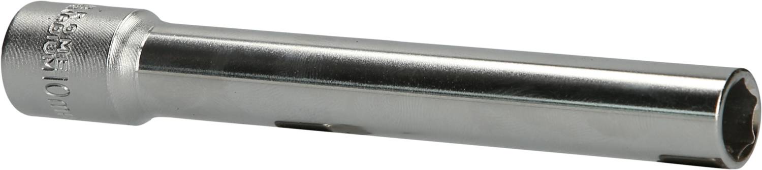 Ein silberner Sechskant-Steckschlüssel aus Metall, geeignet für Reparatur- oder Montagearbeiten. Er ist lang und schlank geformt.