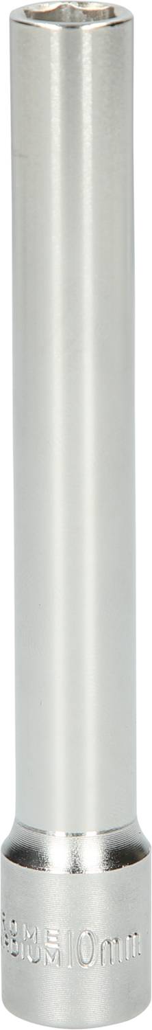 Ein silberfarbener Steckschlüssel mit einer Aufschrift '10mm' an der Basis.