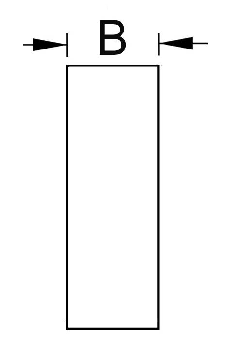 Rechteck mit vertikaler Orientierung, Beschriftung 'B' zeigt Breite oben mit zwei Pfeilen.