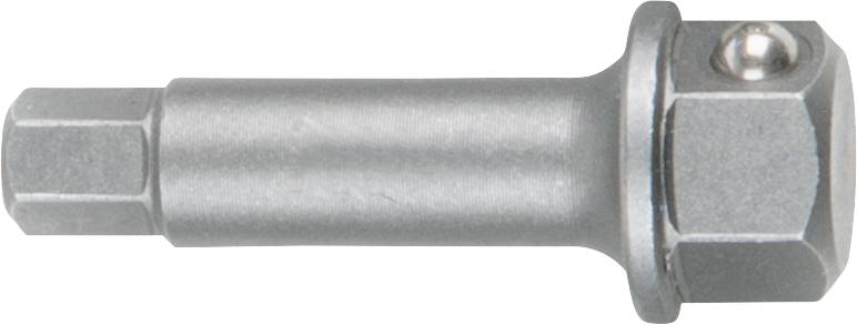 Silberner Schraubnussadapter mit sechseckiger Form, geeignet für Werkzeug und Maschinenverbindungen.
