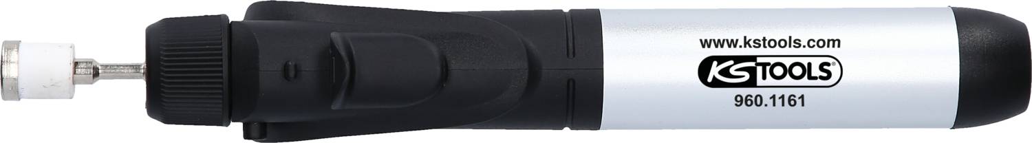 Drehgriff für Bitaufnahme von KS Tools, schwarz-silbernes Gehäuse, Artikelnummer 960.1161, mit Schraubbit, Webseite aufgedruckt.