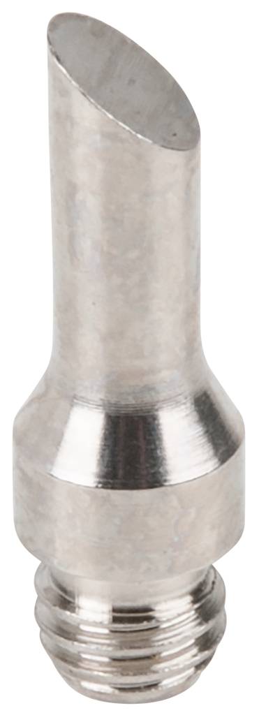 Metallische Düse mit abgewinkelter Spitze, wahrscheinlich für industrielle oder technische Anwendungen.