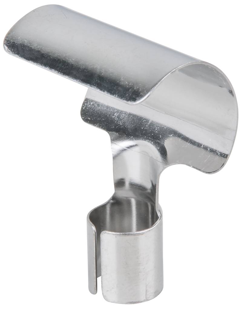 Metallischer Düsenaufsatz für Staubsauger, zylinderförmig mit gebogener Auslassöffnung. Eignet sich für gezielten Luftstrom.