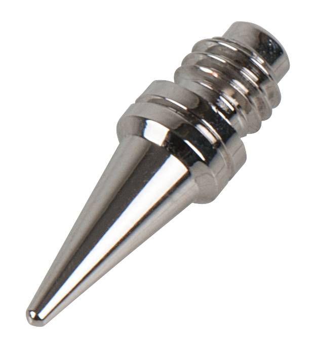 Ein silberner, metallischer Adapter mit konischer Form und Gewinde, geeignet zur Befestigung an entsprechenden Geräten oder Zubehörteilen.