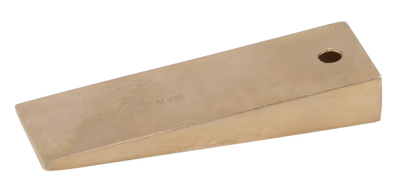 Metallkeil mit glatter Oberfläche und Öffnung an der abgeschrägten Seite, verwendet zum Klemmen oder Stützen.