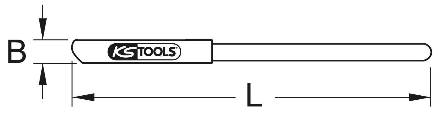 Diagramm eines Werkzeugs von KS Tools mit markierten Maßen B und L.