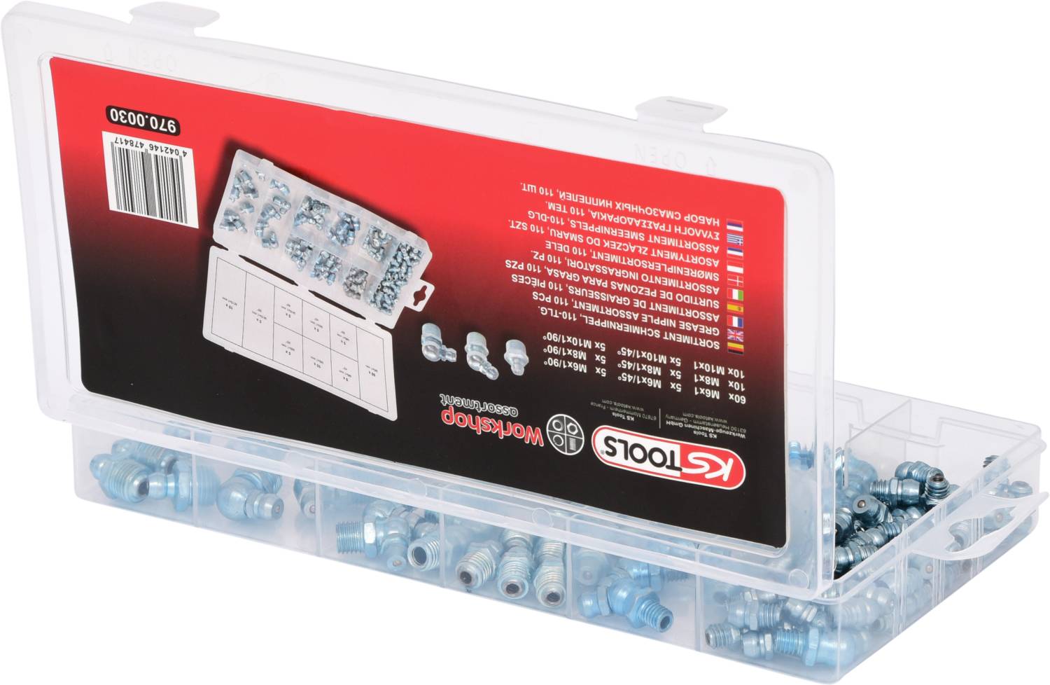 KS Tools Schmiernippel Sortiment, M6-8-10x1,0, 110-tlg 1St.