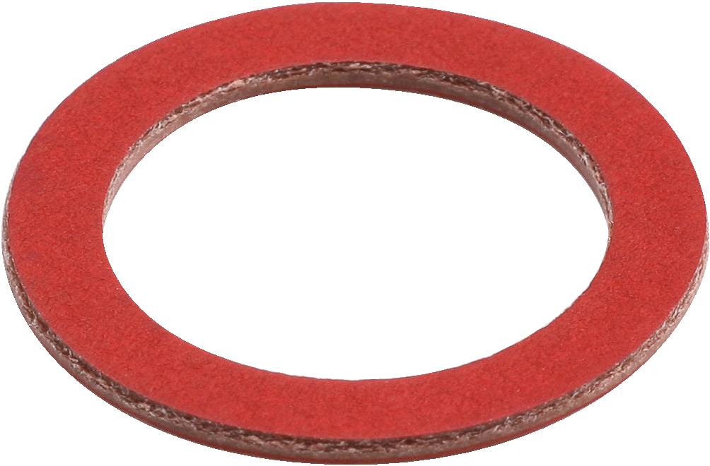 Roter, runder Dichtungsring aus Kartonmaterial, hauptsächlich verwendet zur Abdichtung in Sanitär- oder Automobilanwendungen.