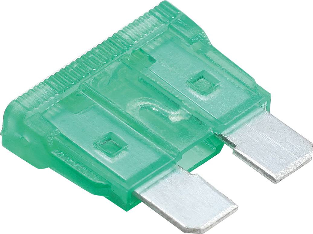 Grüne elektrische Sicherung mit der Aufschrift '20', typisch für den Gebrauch in Fahrzeugen oder elektronischen Geräten.