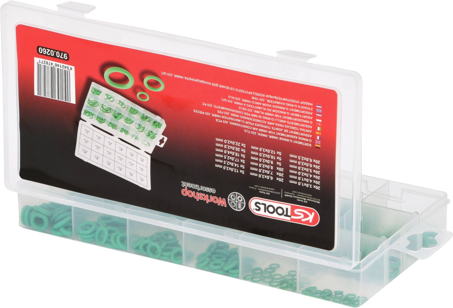 KS Tools Sortiment O-Ringe, HNBR, Innen Ø 3-22mm, 225-tlg 970.0260