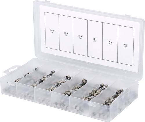 KS Tools 970.0270 Feinsicherung-Sortiment 5 A, 10 A, 15 A, 20 A, 25 A, 30 A Träge -T- Inhalt 120 Te