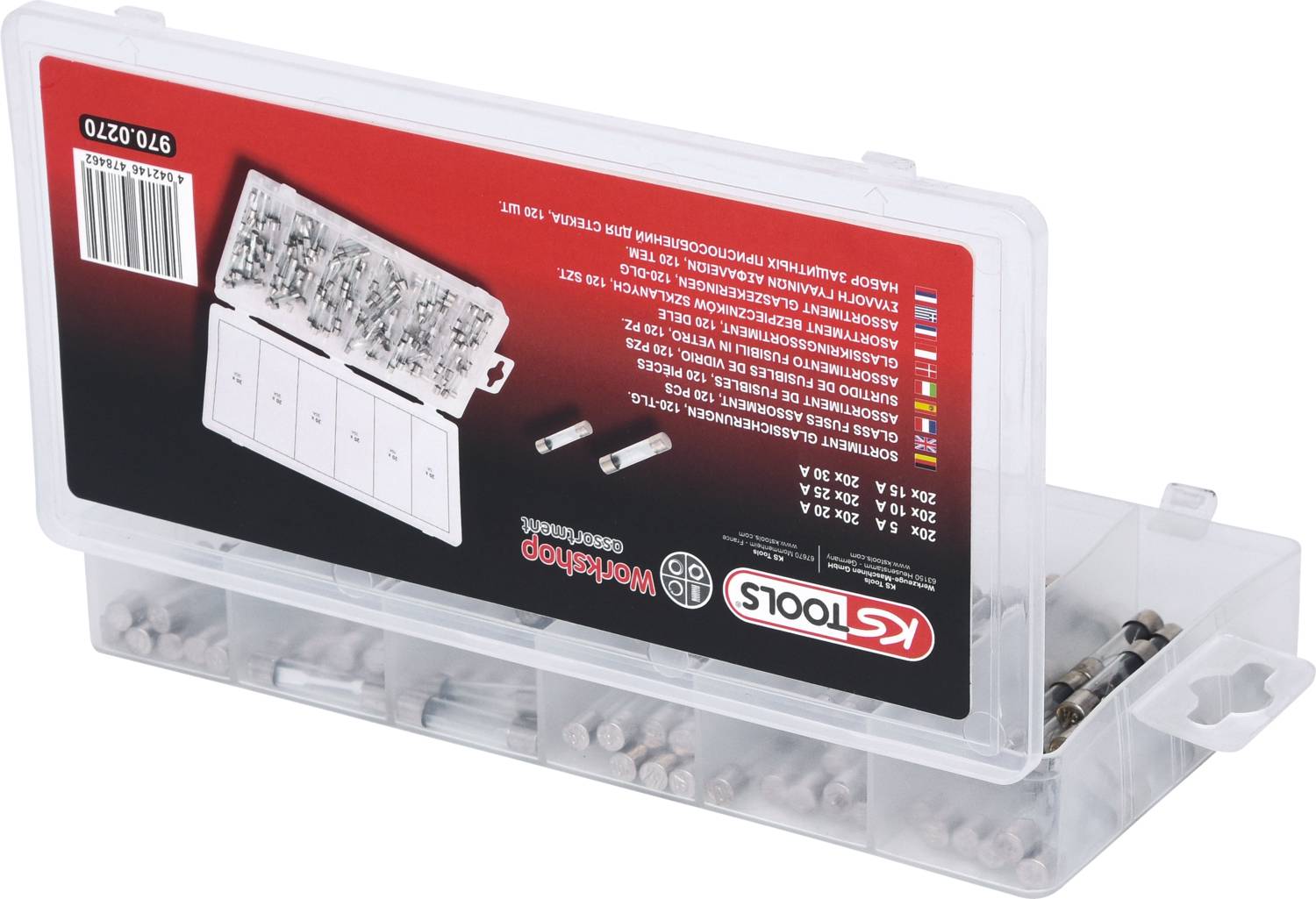 KS Tools 970.0270 970.0270 Feinsicherung-Sortiment 5 A, 10 A, 15 A, 20 A, 25 A, 30A Träge -T- Inhalt 120 Teile
