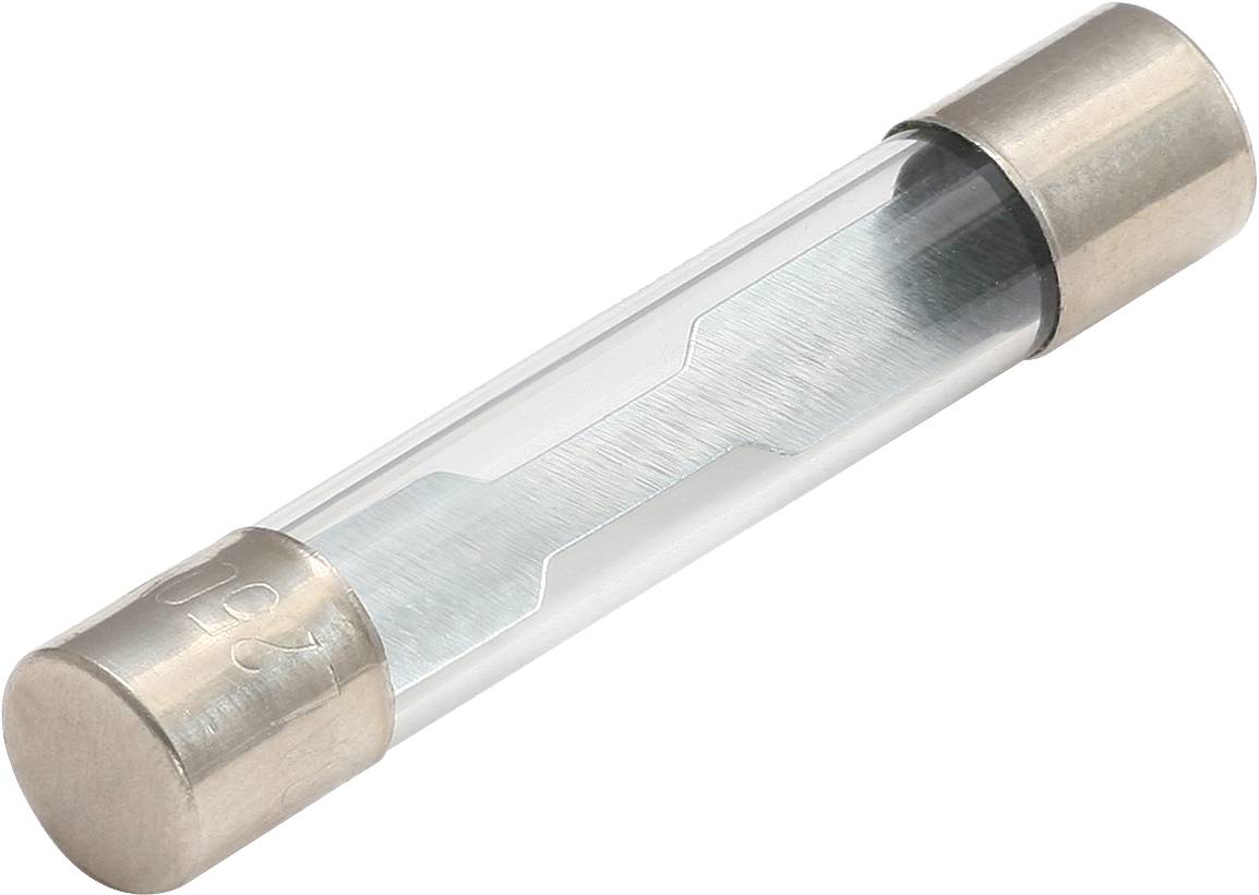 Röhrensicherung mit Metallkappen, enthält einen dünnen Draht, der bei Überstrom schmilzt, um elektrische Geräte zu schützen.
