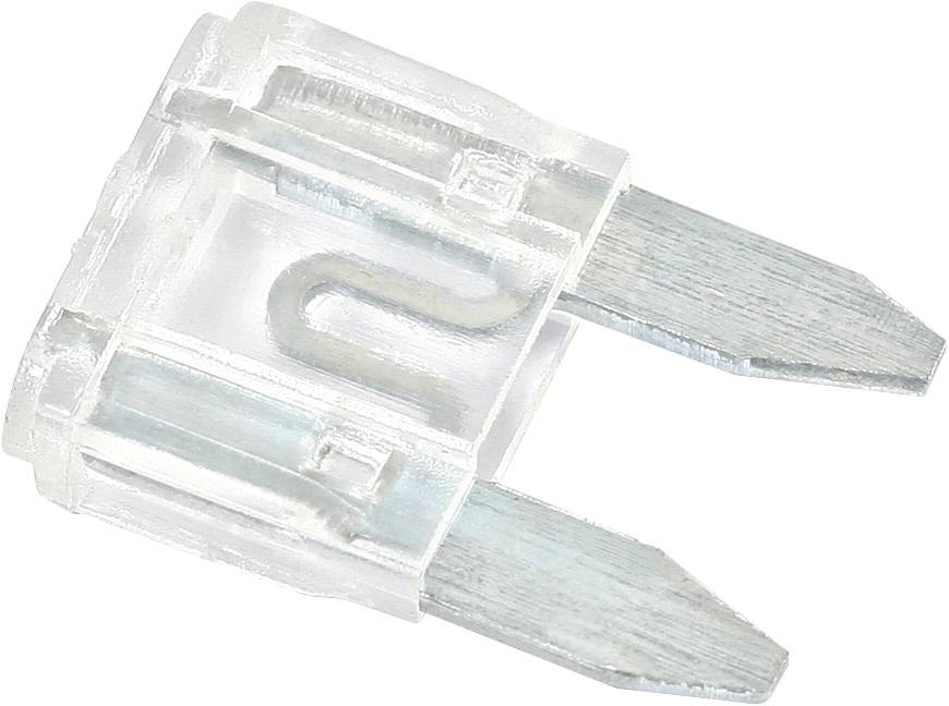 Ein transparenter Sicherungshalter mit zwei metallischen Anschlüssen.