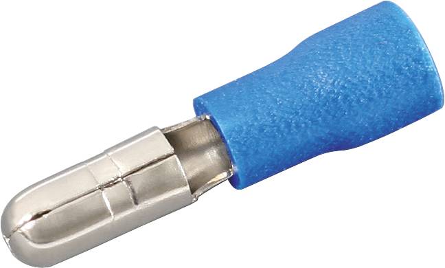 Ein blauer, isolierter Steckverbinder mit Metallspitze.