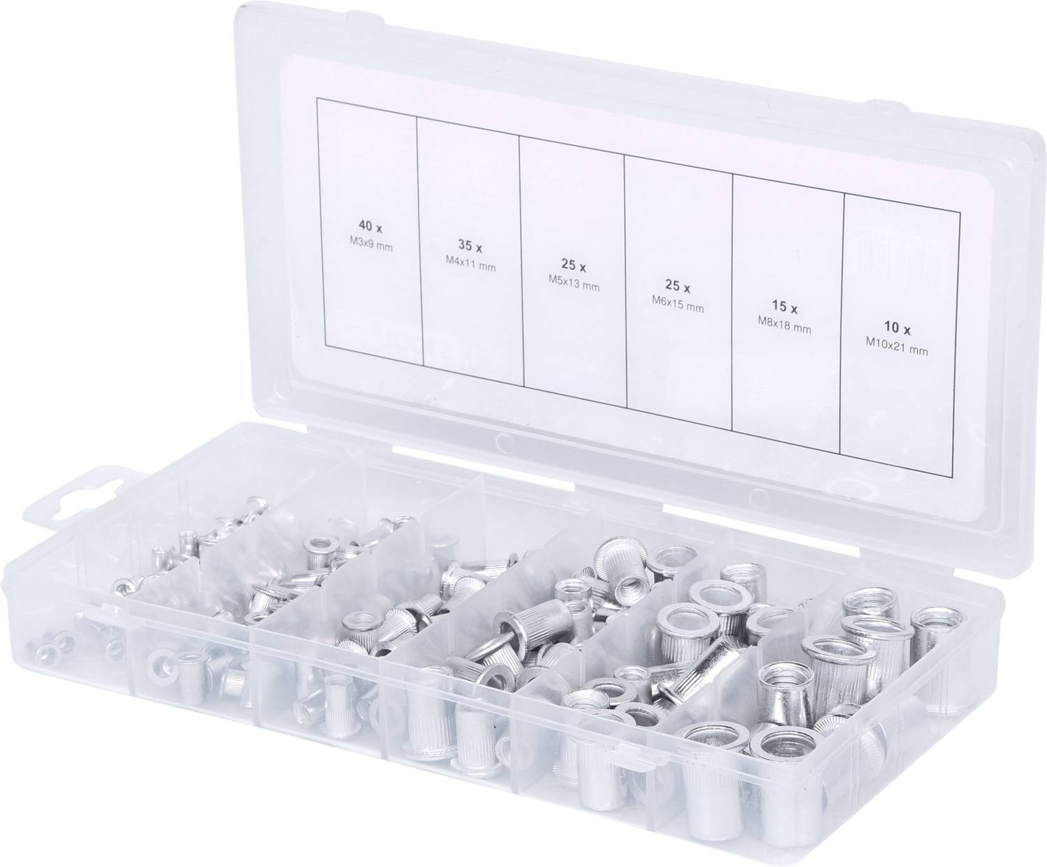 KS Tools 970.0620 Sortiment Gewindenieten, Aluminium, M3x9mm-M10x21mm, 150-tlg