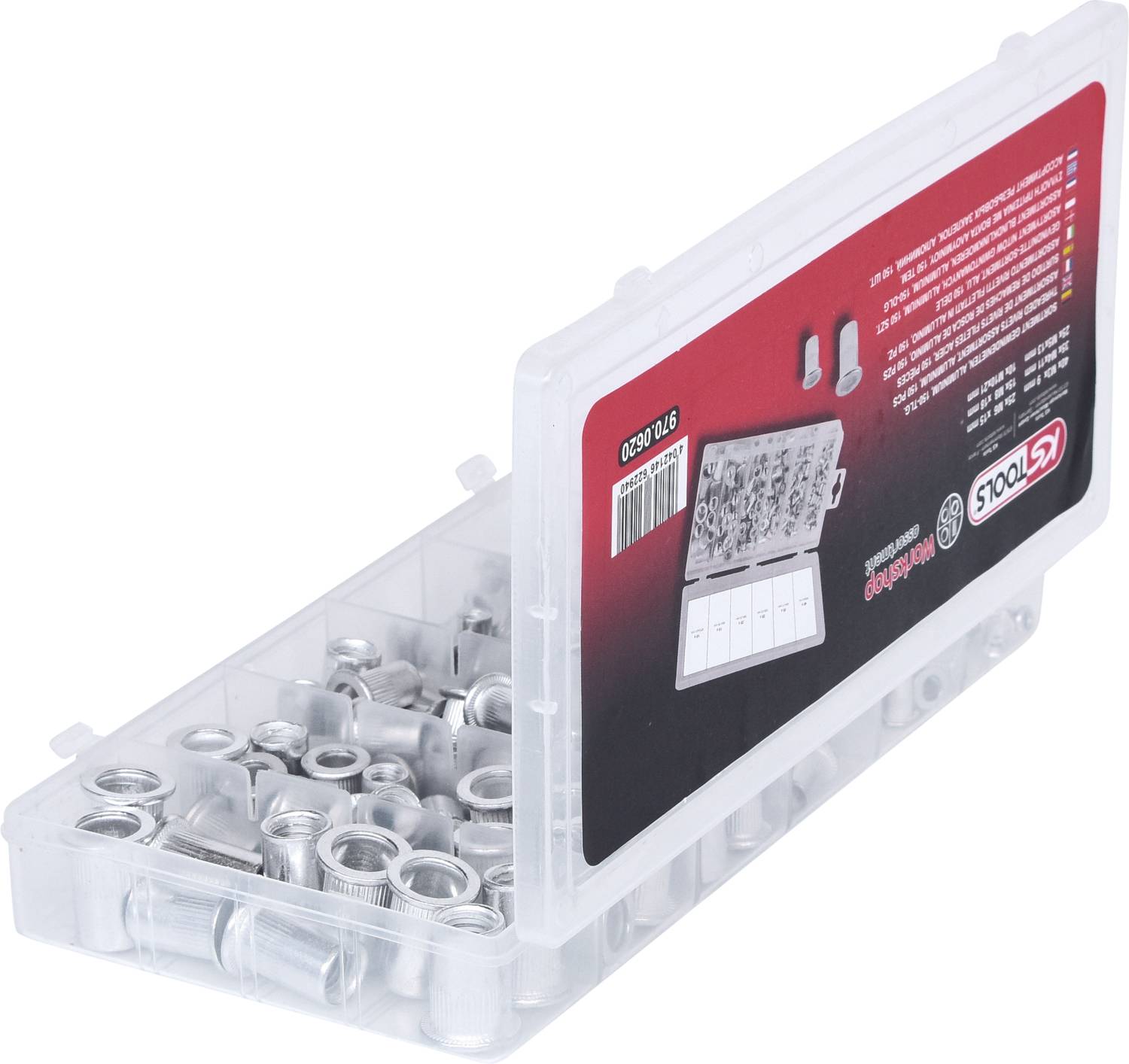 KS Tools 970.0620 Sortiment Gewindenieten, Aluminium, M3x9mm-M10x21mm, 150-tlg