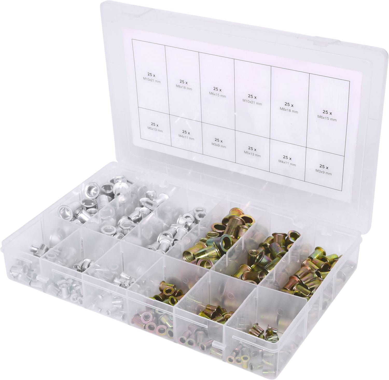 KS Tools 970.0630 Sortiment Gewindenieten, Stahl und Aluminium, M3x9mm-M10x21mm, 300-tlg