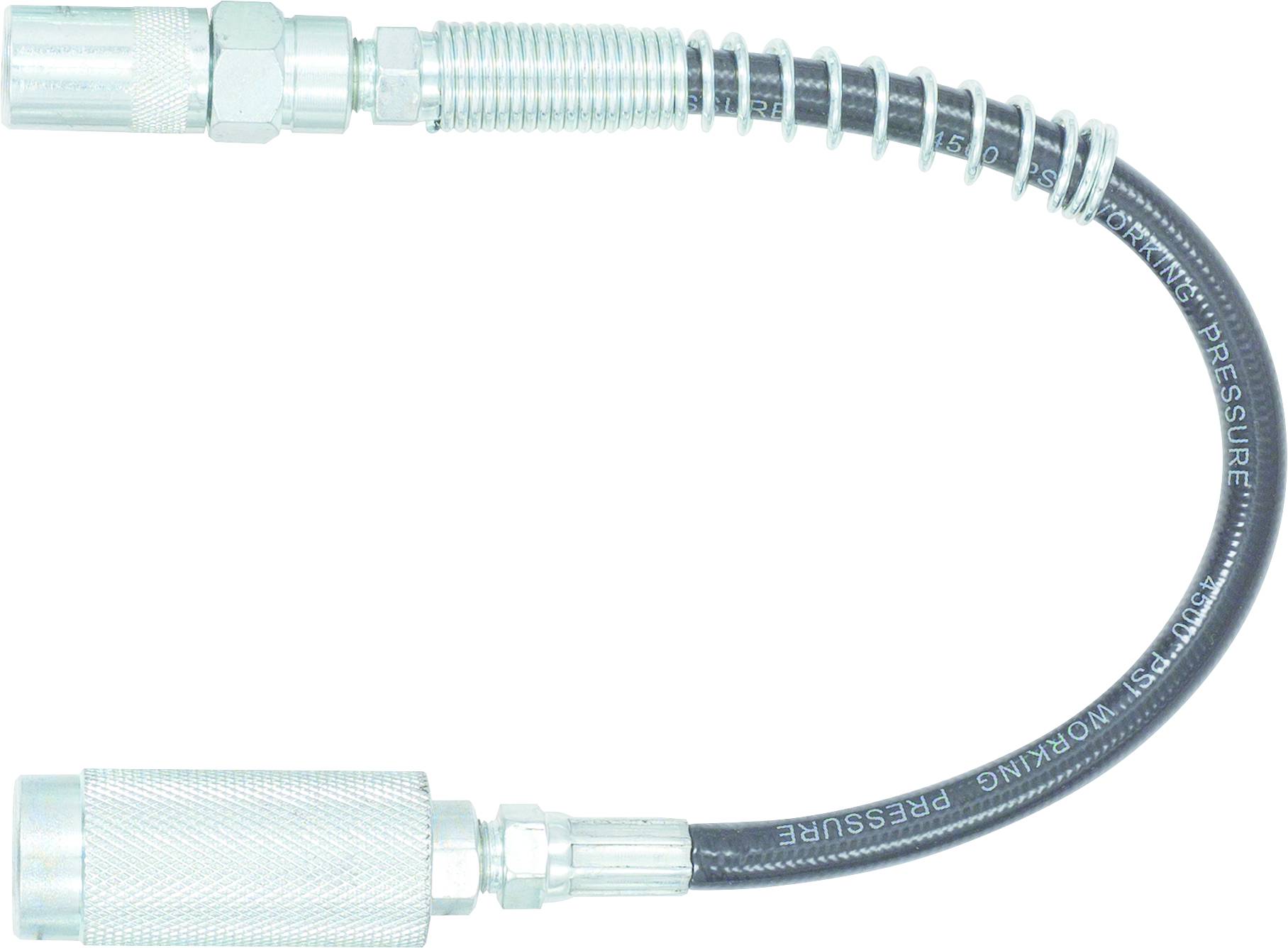 Flexibler Hydraulikschlauch mit Metallanschlüssen an beiden Enden, geeignet für Hochdruckanwendungen.