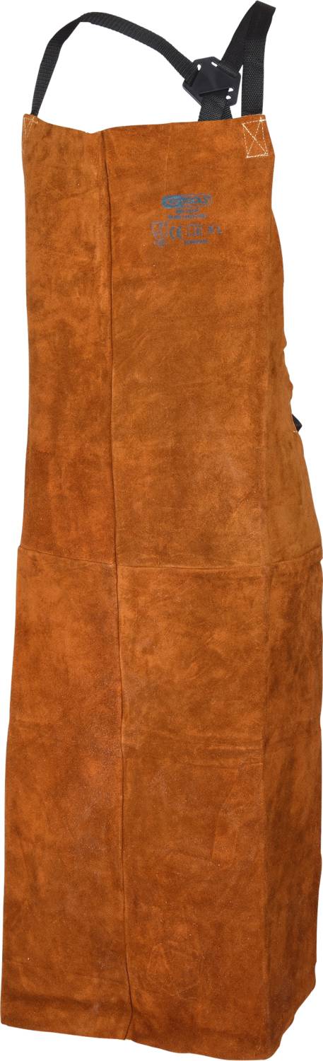 Braune Schürze mit Vordertasche aus Leder, geeignet für Arbeiten in der Metallverarbeitung oder beim Grillen.