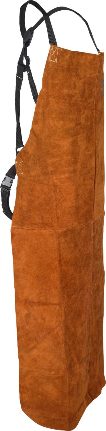 Braune, längliche Lederschürze mit schwarzen Riemen, seitlich angedeutet. Geeignet für handwerkliche oder künstlerische Arbeiten.